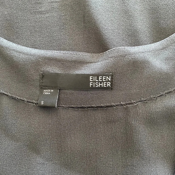 Eileen Fisher Grey/Black Georgette Shift Dress - Picture 6 of 8